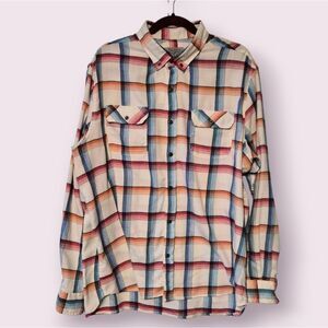 Ocean + Coast Mens XL PlaFlannel Red White & Blue Long Sleeve Button Up Shirt